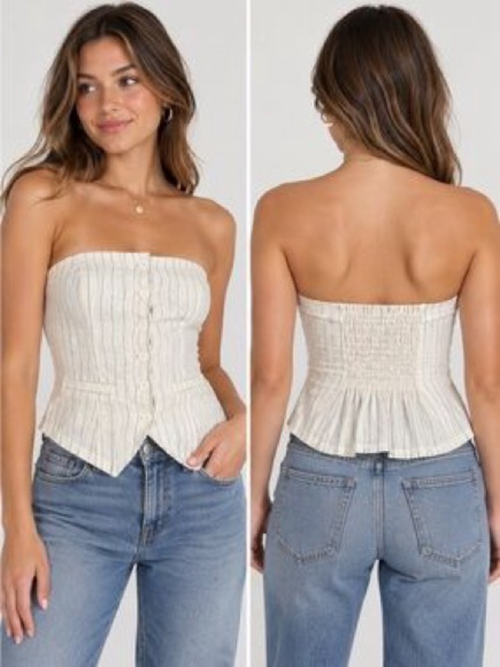 Striped Strapless Peplum Corset Top - Cream NWT
